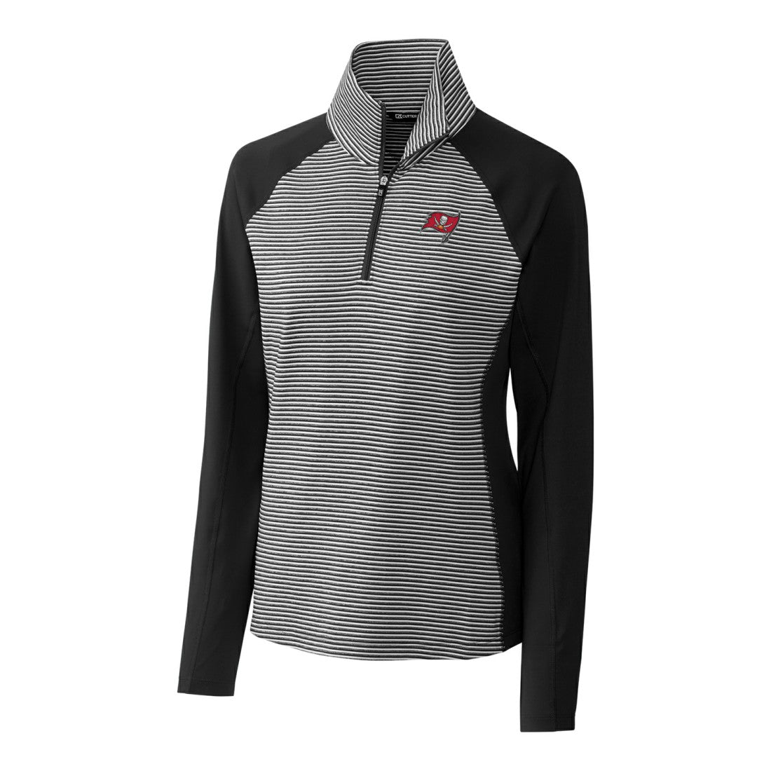 Tampa Bay Buccaneers Cutter & Buck Women's Forge Tonal Stripe Half-Zip Pullover Jacket - Black Pullover