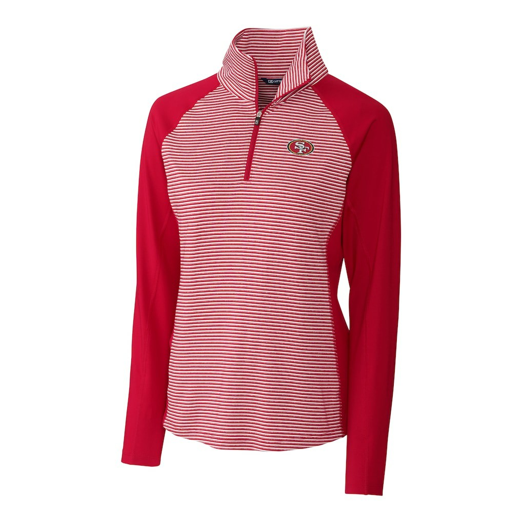San Francisco 49ers Cutter & Buck Women's Forge Tonal Stripe Half-Zip Pullover Jacket - Red Pullover