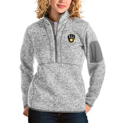 Milwaukee Brewers Antigua Women's Fortune Half-Zip Pullover Jacket - Heather Gray Jackets