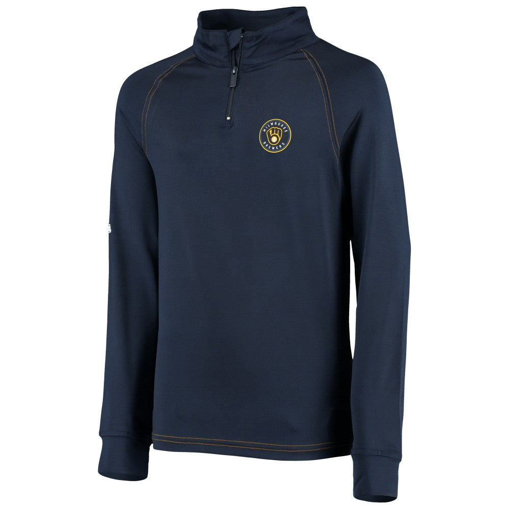 Milwaukee Brewers Stitches Youth Raglan Quarter-Zip Jacket - Navy Jackets