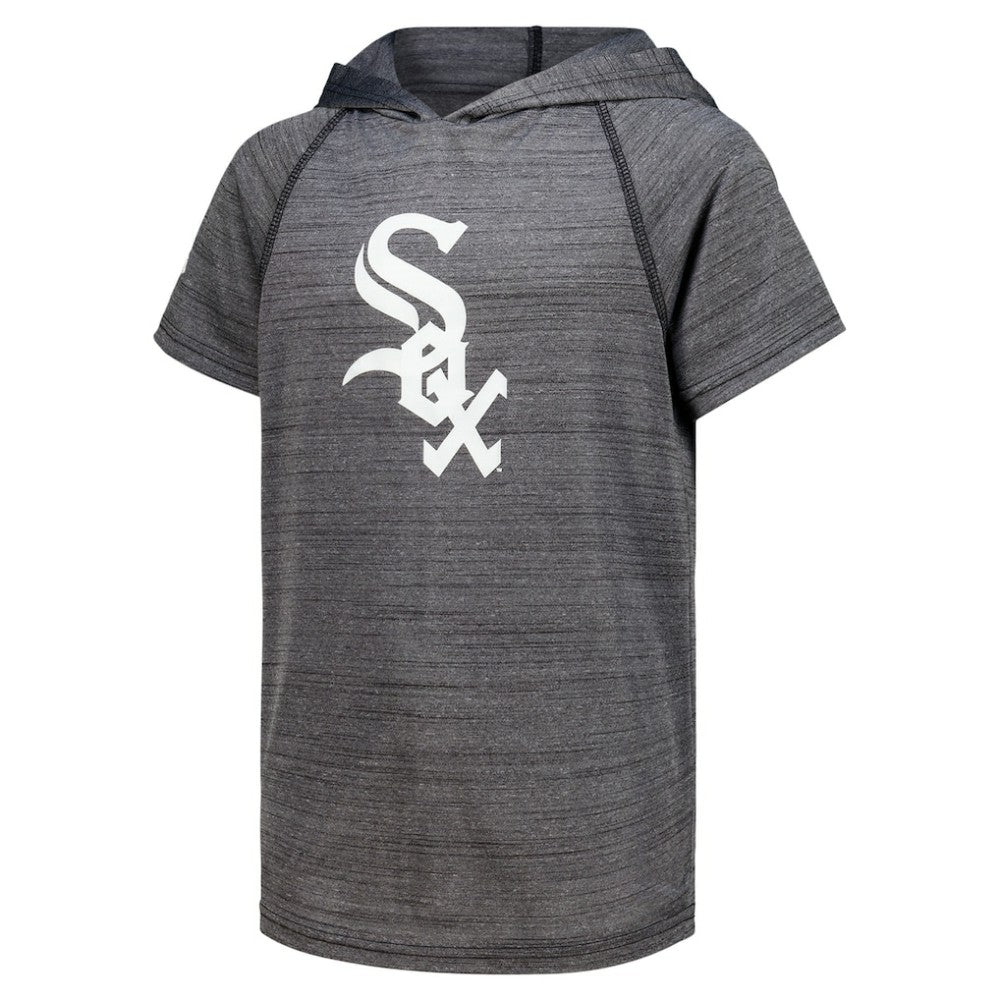 Chicago White Sox Stitches Youth Raglan Short Sleeve Pullover Hoodie - Heathered Black Hoodies
