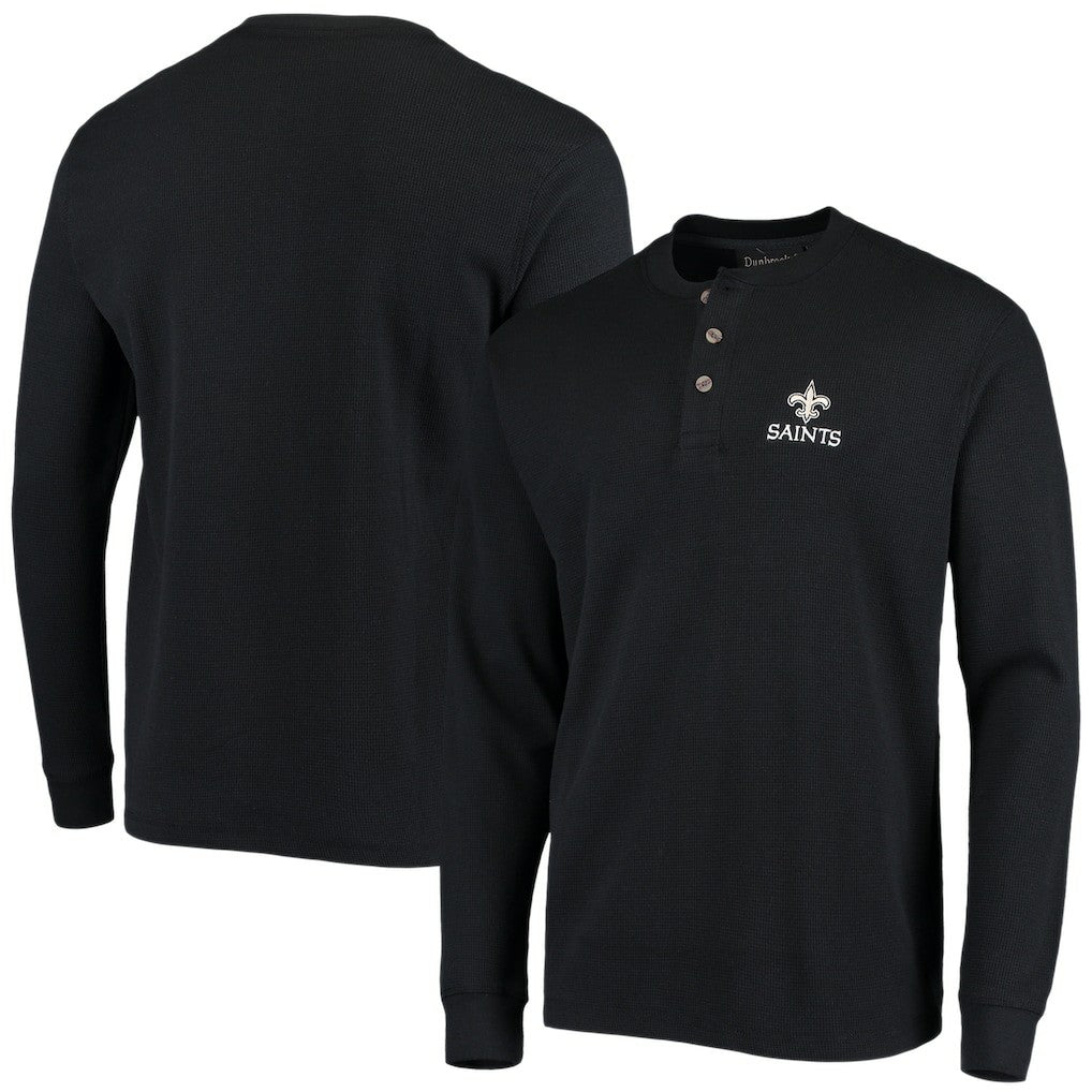 New Orleans Saints Dunbrooke Logo Maverick Thermal Henley Long Sleeve T-Shirt - Black T-shirts