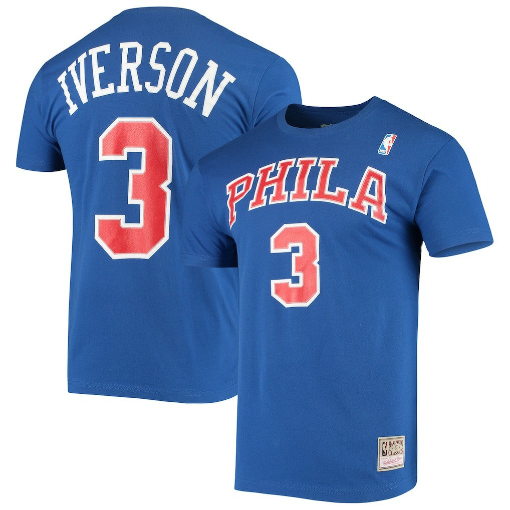 Allen Iverson Philadelphia 76ers Hardwood Classics Name & Number Player T-Shirt Royal - Mitchell & Ness