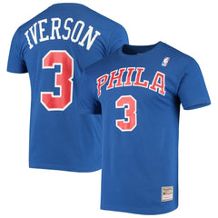 Allen Iverson Philadelphia 76ers Hardwood Classics Name & Number Player T-Shirt Royal - Mitchell & Ness