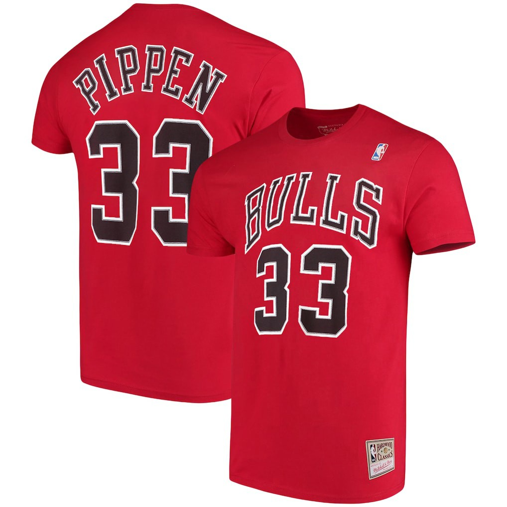 Scottie Pippen Chicago Bulls Hardwood Classics Name & Number Player T-Shirt Red - Mitchell & Ness