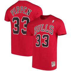 Scottie Pippen Chicago Bulls Hardwood Classics Name & Number Player T-Shirt Red - Mitchell & Ness