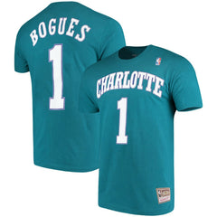 Muggsy Bogues Charlotte Hornets Hardwood Classics Name & Number Player T-Shirt Teal - Mitchell & Ness