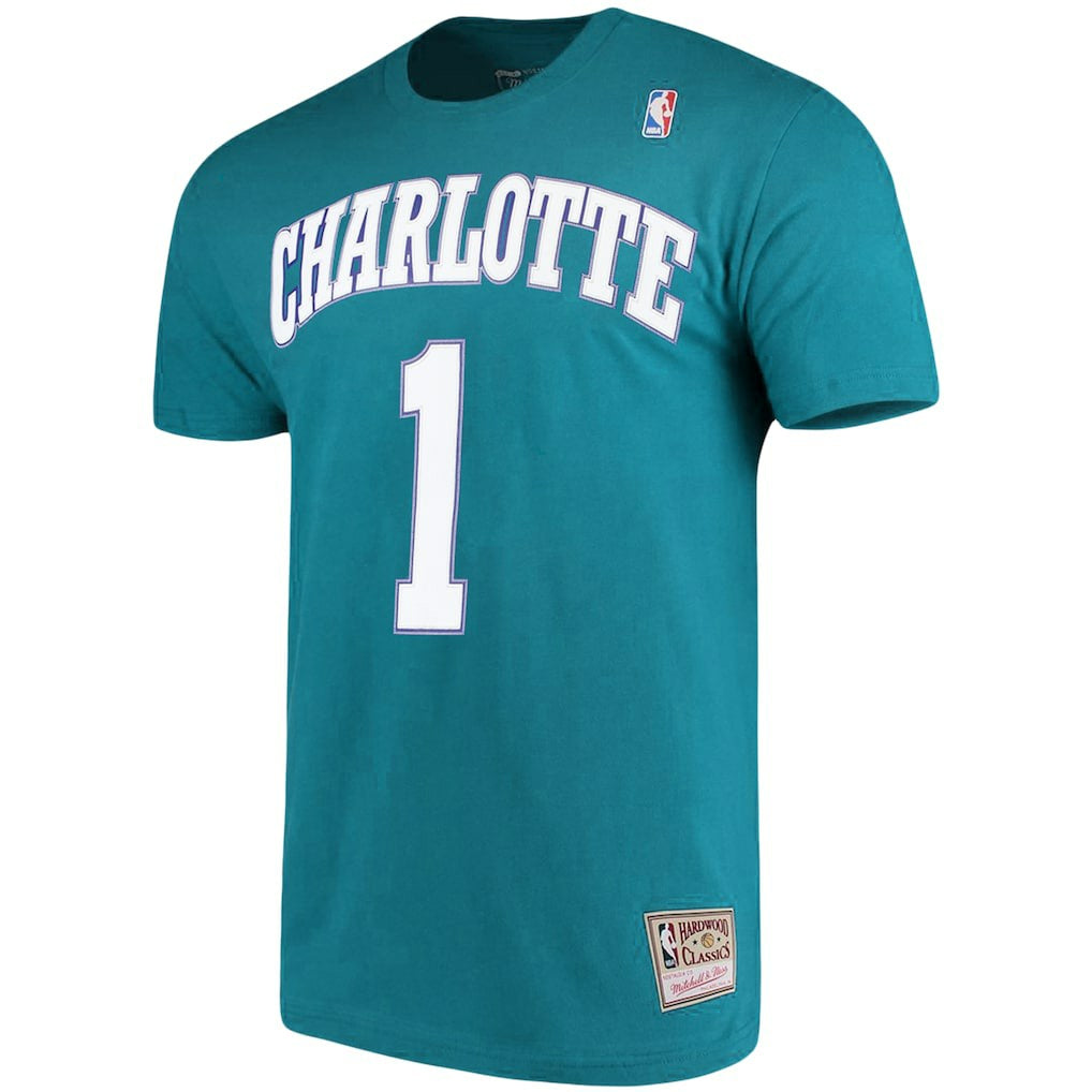 Muggsy Bogues Charlotte Hornets Hardwood Classics Name & Number Player T-Shirt Teal - Mitchell & Ness