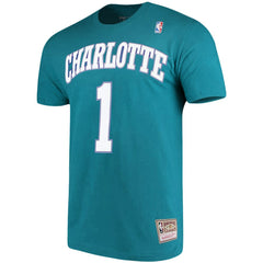 Muggsy Bogues Charlotte Hornets Hardwood Classics Name & Number Player T-Shirt Teal - Mitchell & Ness