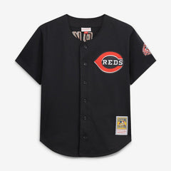 Barry Larkin Cincinnati Reds Mitchell & Ness Cooperstown Collection Mesh Batting Practice Button-Up Jersey - Black Jerseys