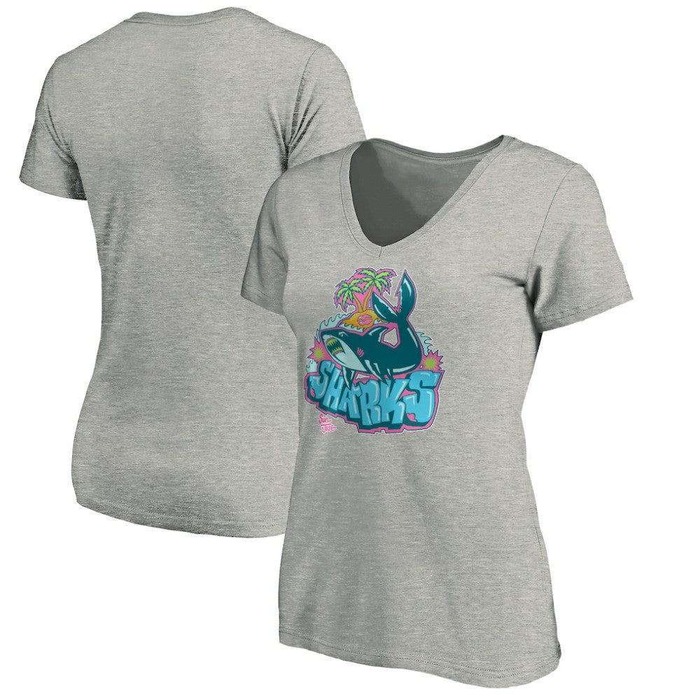 San Jose Sharks Women's Graffiti Shark V-Neck T-Shirt - Heather Gray | US 3800093
