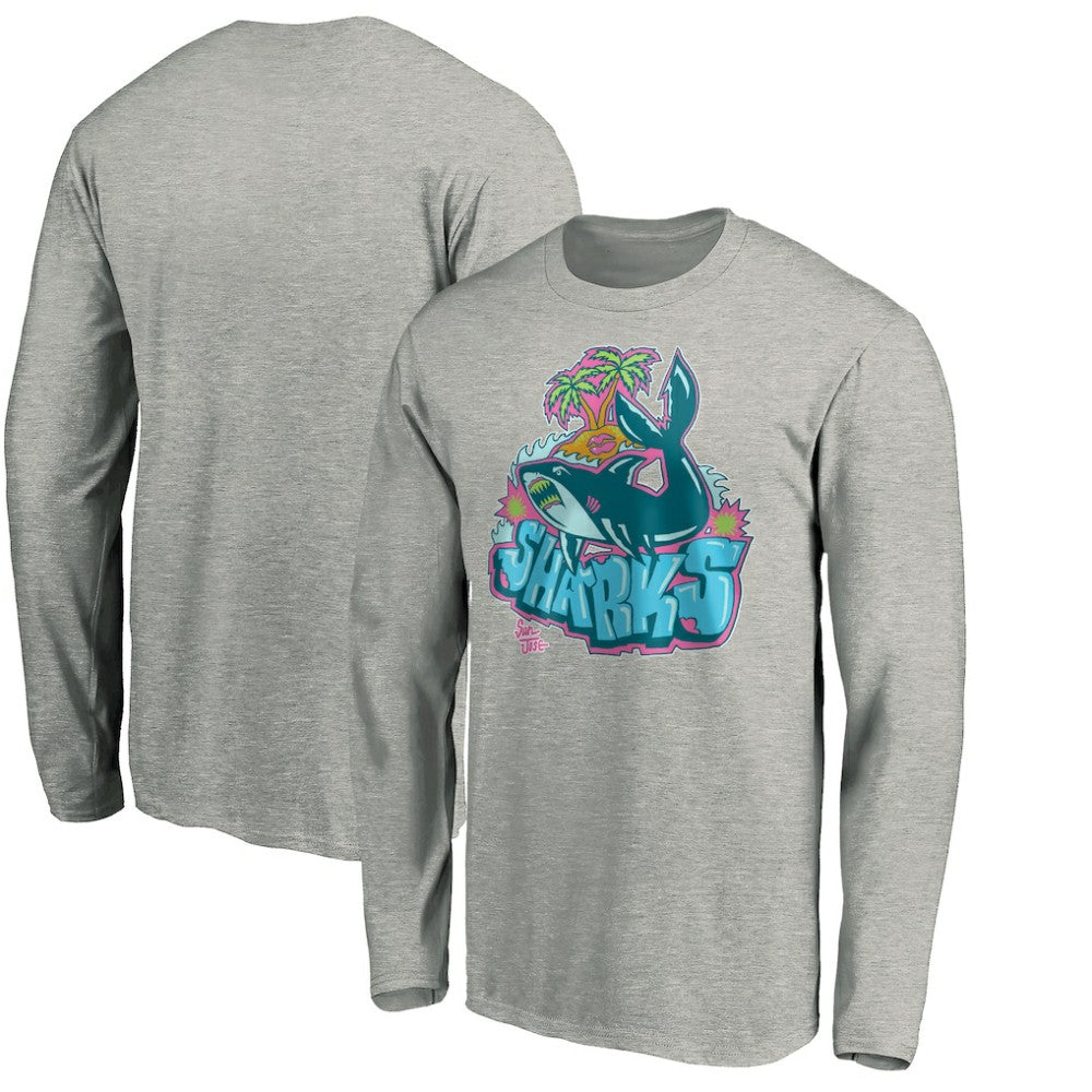 San Jose Sharks Graffiti Shark Long Sleeve T-Shirt - Heather Gray | US 3800094