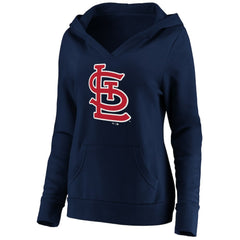 St. Louis Cardinals Fanatics Women's Official Logo Crossover V-Neck Pullover Hoodie - Navy Hoodies