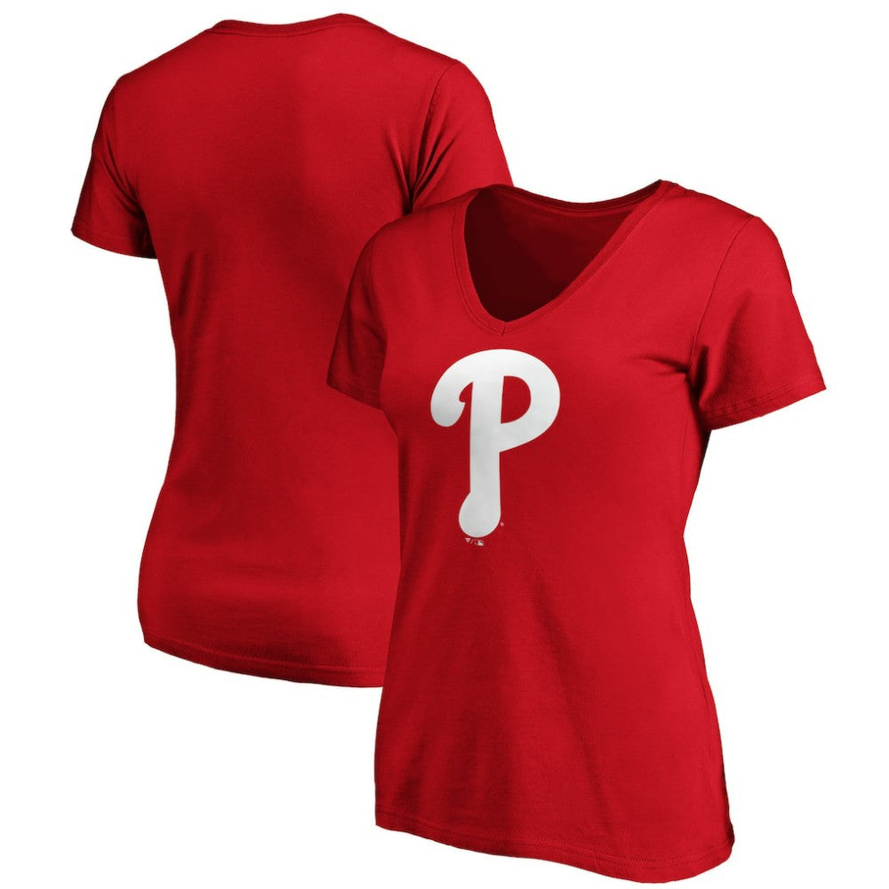 Philadelphia Phillies Fanatics Women's Core Official Logo V-Neck T-Shirt - Red T-shirts