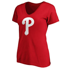 Philadelphia Phillies Fanatics Women's Core Official Logo V-Neck T-Shirt - Red T-shirts