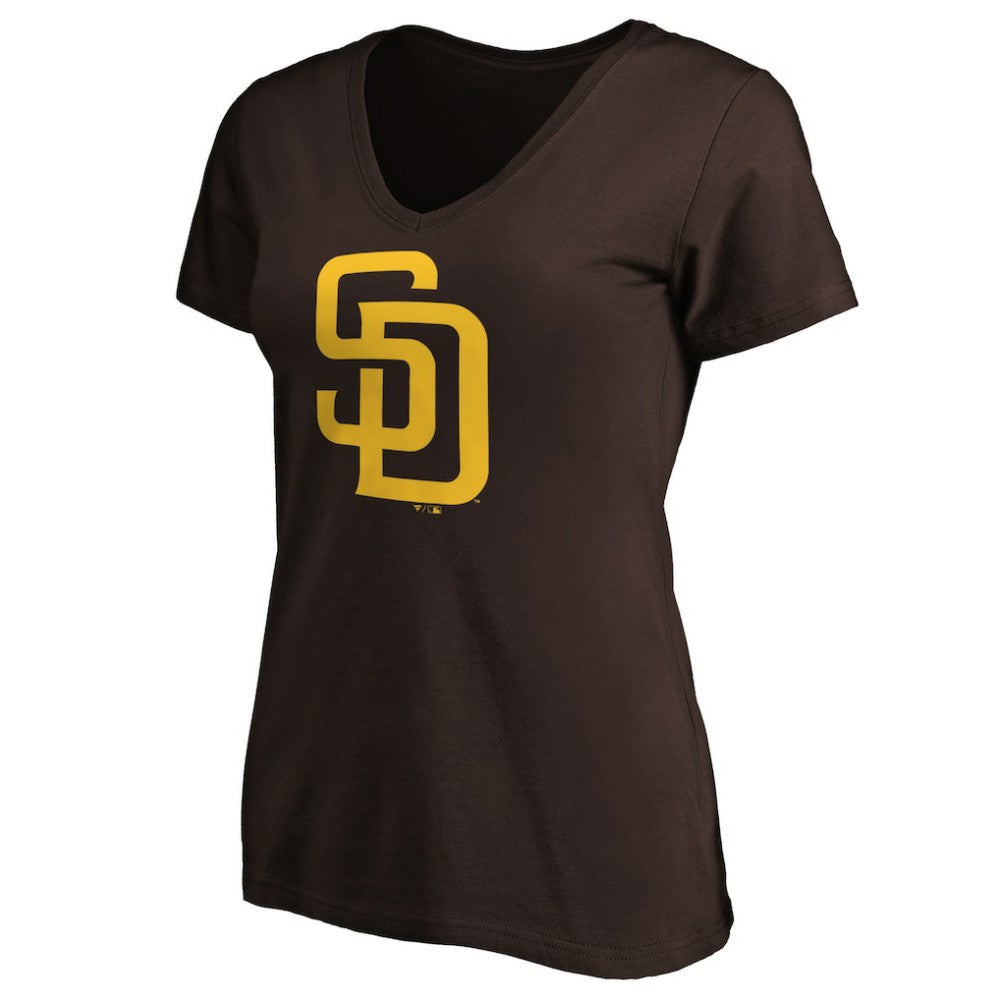 San Diego Padres Fanatics Women's Core Official Logo V-Neck T-Shirt - Brown T-shirts
