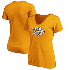 Nashville Predators Fanatics Women's Primary Logo V-Neck T-Shirt - Gold | US 3805915