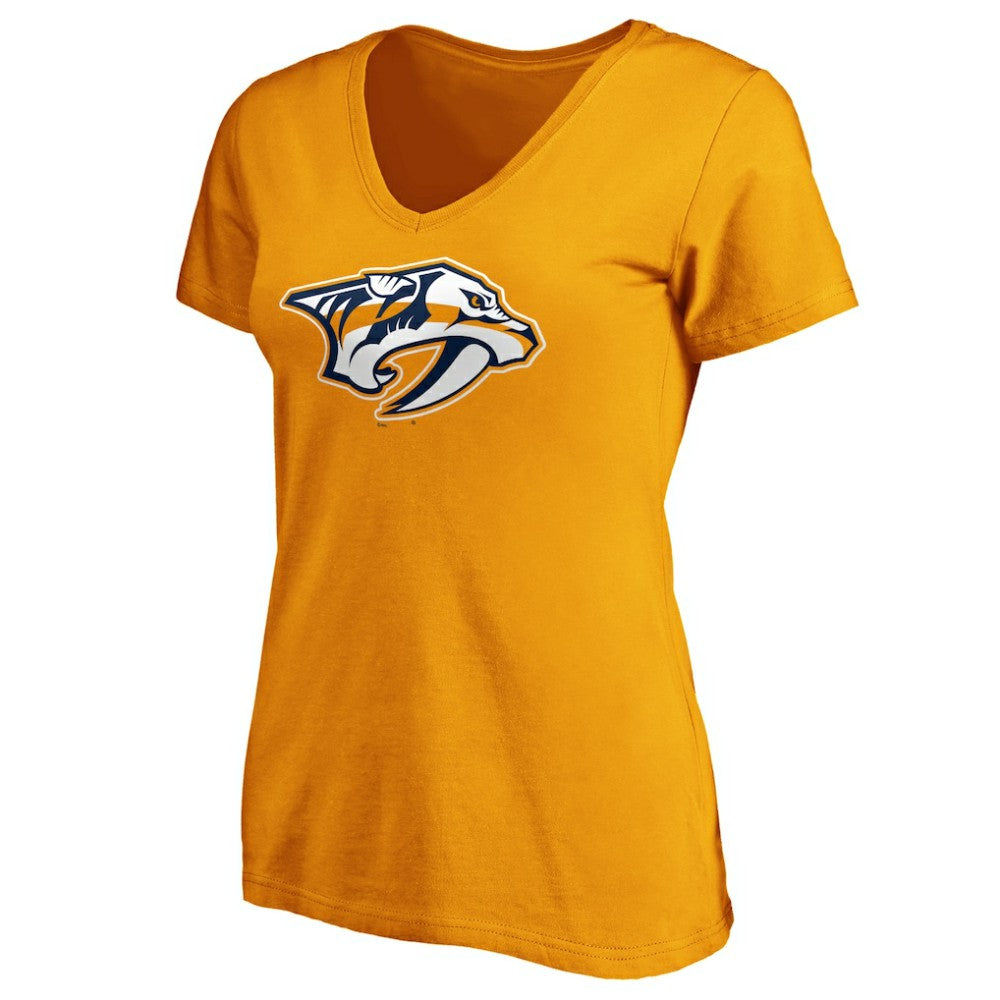 Nashville Predators Fanatics Women's Primary Logo V-Neck T-Shirt - Gold | US 3805915
