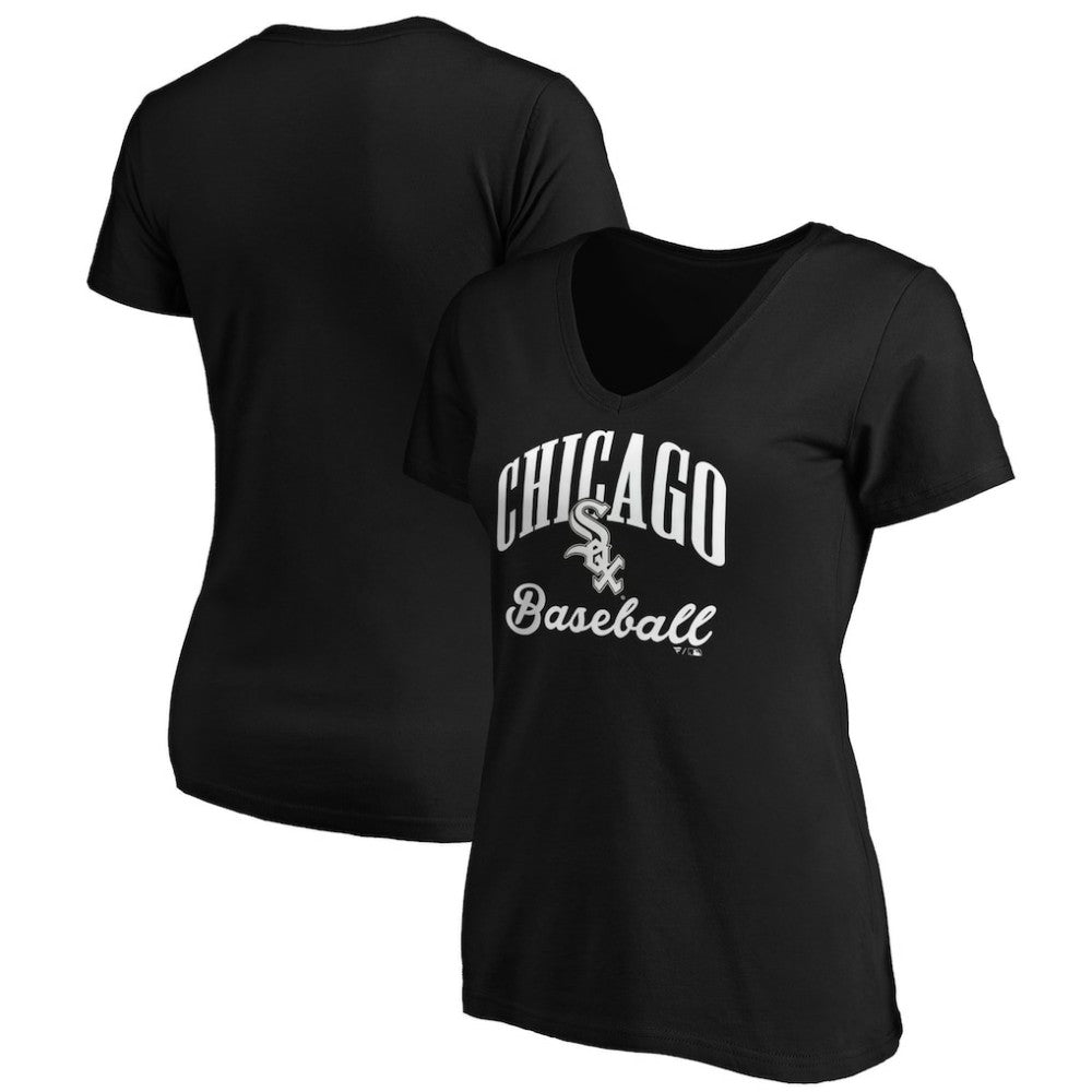 Chicago White Sox Fanatics Women's Victory Script V-Neck T-Shirt - Black T-shirts
