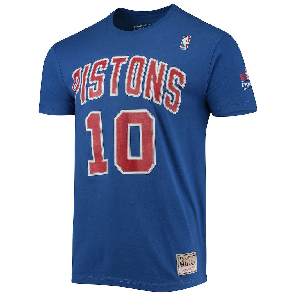 Dennis Rodman Detroit Pistons Hardwood Classics Stitch Name & Number T-Shirt Blue - Mitchell & Ness