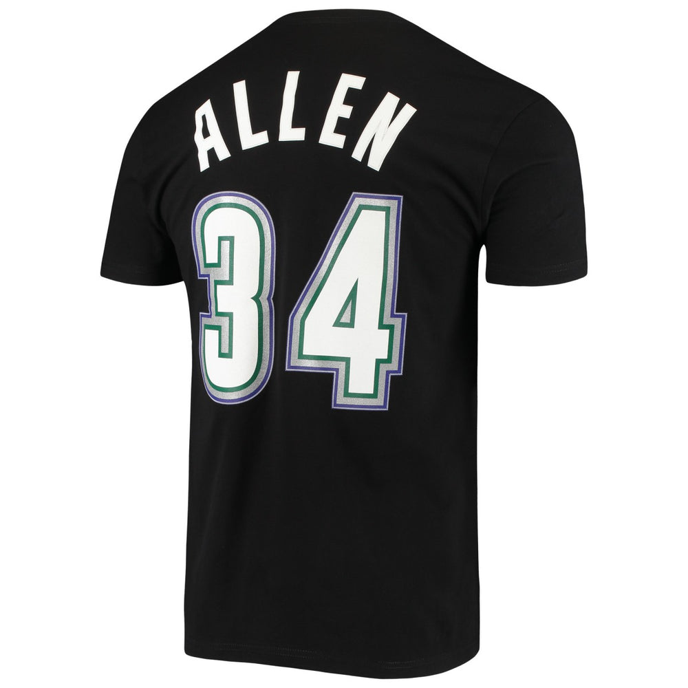 Ray Allen Milwaukee Bucks Hardwood Classics Stitch Name & Number T-Shirt Black - Mitchell & Ness