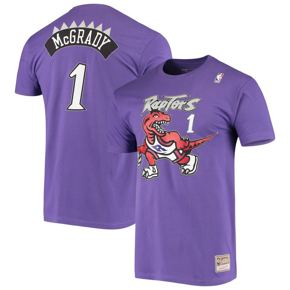Tracy McGrady Toronto Raptors Hardwood Classics Stitch Name & Number T-Shirt Purple - Mitchell & Ness
