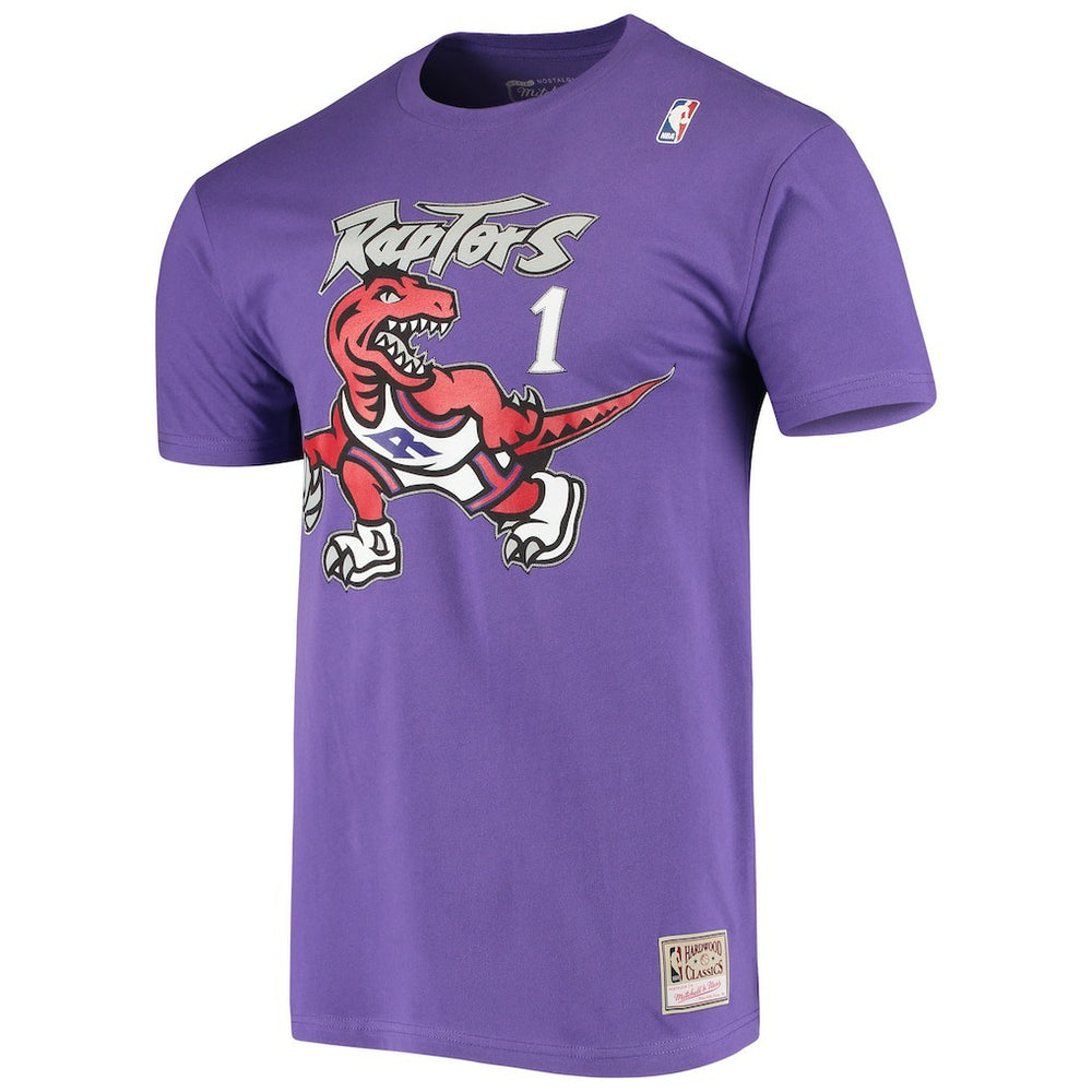 Tracy McGrady Toronto Raptors Hardwood Classics Stitch Name & Number T-Shirt Purple - Mitchell & Ness