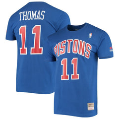 Isiah Thomas Detroit Pistons Hardwood Classics Stitch Name & Number T-Shirt Blue - Mitchell & Ness