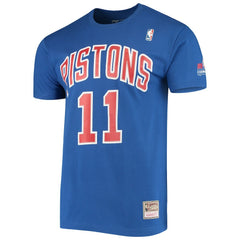 Isiah Thomas Detroit Pistons Hardwood Classics Stitch Name & Number T-Shirt Blue - Mitchell & Ness