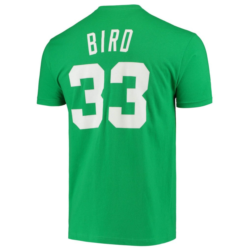 Larry Bird Boston Celtics Hardwood Classics Stitch Name & Number T-Shirt Kelly Green - Mitchell & Ness