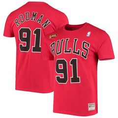 Dennis Rodman Chicago Bulls Hardwood Classics Stitch Name & Number T-Shirt Red - Mitchell & Ness