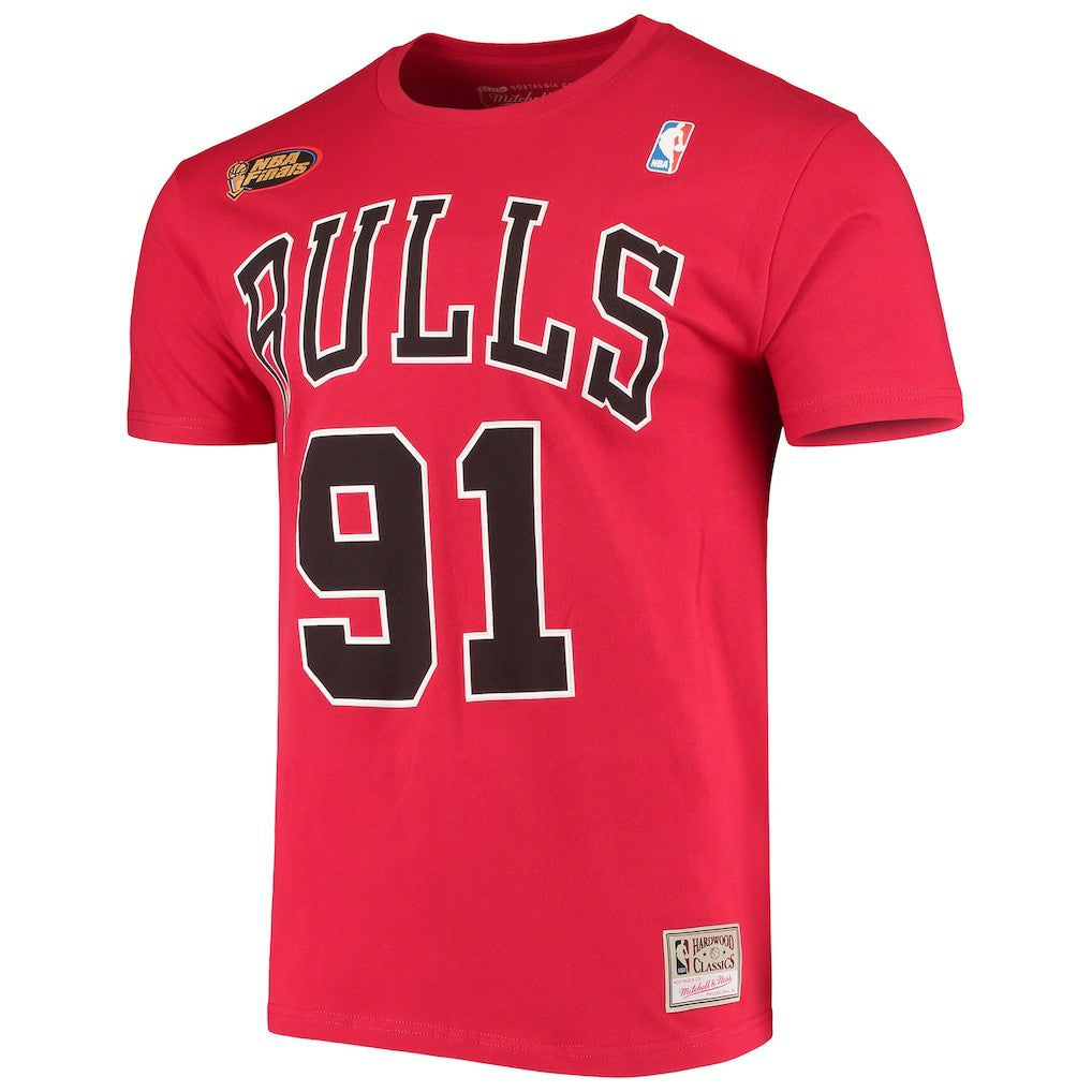 Dennis Rodman Chicago Bulls Hardwood Classics Stitch Name & Number T-Shirt Red - Mitchell & Ness