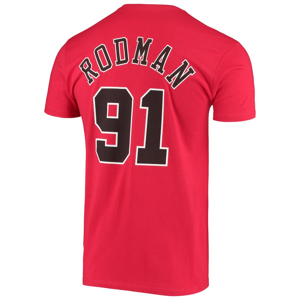 Dennis Rodman Chicago Bulls Hardwood Classics Stitch Name & Number T-Shirt Red - Mitchell & Ness