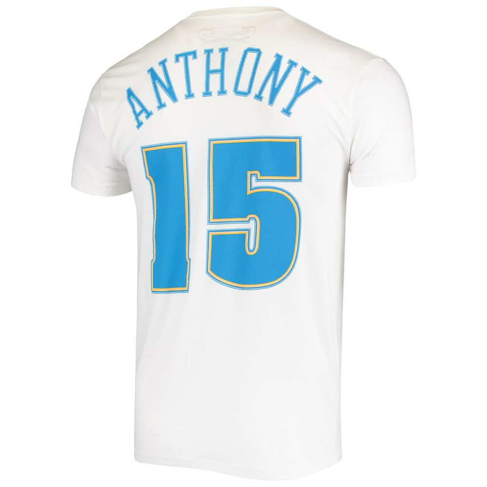 Carmelo Anthony Denver Nuggets Hardwood Classics Stitch Name & Number T-Shirt White - Mitchell & Ness
