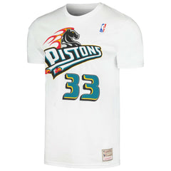 Grant Hill Detroit Pistons Hardwood Classics Stitch Name & Number T-Shirt White - Mitchell & Ness