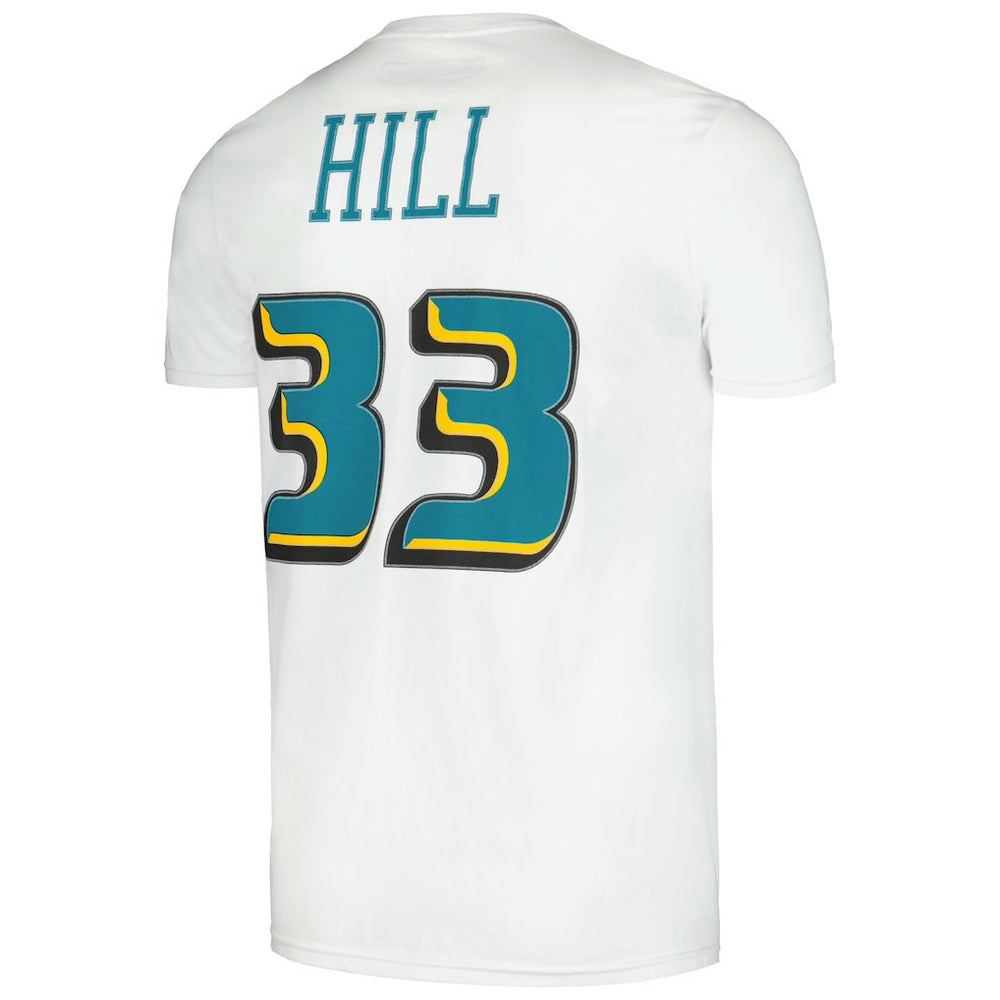 Grant Hill Detroit Pistons Hardwood Classics Stitch Name & Number T-Shirt White - Mitchell & Ness