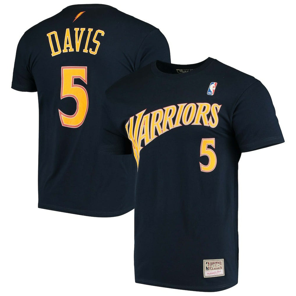 Baron Davis Golden State Warriors Hardwood Classics Stitch Name & Number T-Shirt Navy - Mitchell & Ness