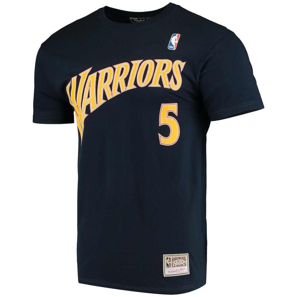 Baron Davis Golden State Warriors Hardwood Classics Stitch Name & Number T-Shirt Navy - Mitchell & Ness