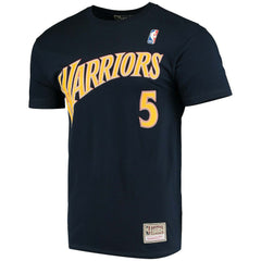 Baron Davis Golden State Warriors Hardwood Classics Stitch Name & Number T-Shirt Navy - Mitchell & Ness