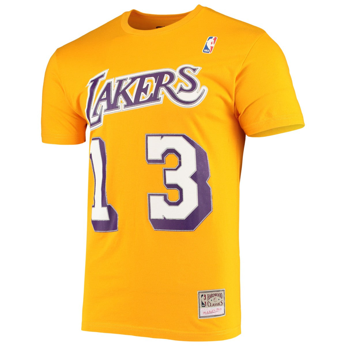 Wilt Chamberlain Los Angeles Lakers Hardwood Classics Stitch Name & Number T-Shirt Gold - Mitchell & Ness