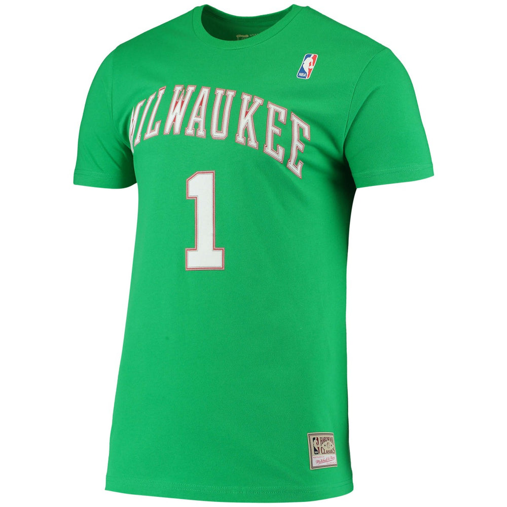 Oscar Robertson Milwaukee Bucks Hardwood Classics Stitch Name & Number T-Shirt Green - Mitchell & Ness