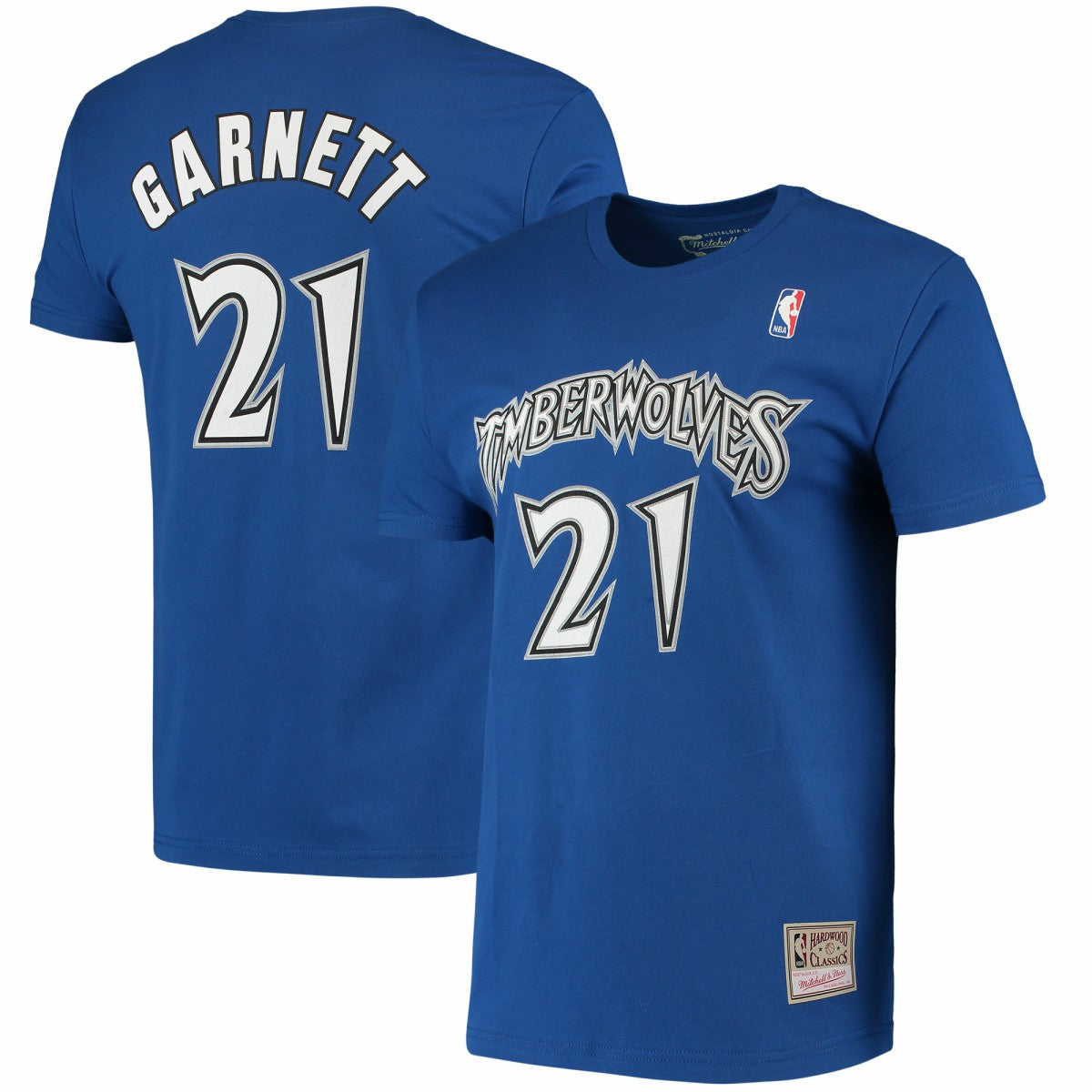 Kevin Garnett Minnesota Timberwolves Hardwood Classics Stitch Name & Number T-Shirt Blue - Mitchell & Ness