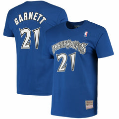 Kevin Garnett Minnesota Timberwolves Hardwood Classics Stitch Name & Number T-Shirt Blue - Mitchell & Ness
