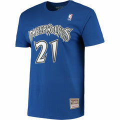 Kevin Garnett Minnesota Timberwolves Hardwood Classics Stitch Name & Number T-Shirt Blue - Mitchell & Ness