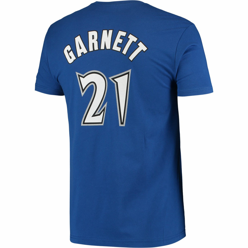 Kevin Garnett Minnesota Timberwolves Hardwood Classics Stitch Name & Number T-Shirt Blue - Mitchell & Ness