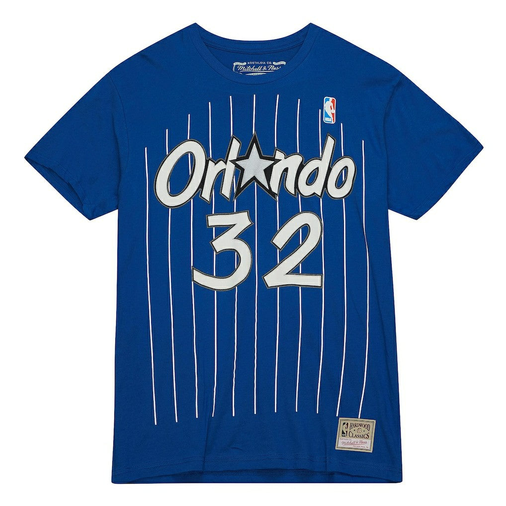 Shaquille O'Neal Orlando Magic Hardwood Classics Stitch Name & Number T-Shirt Blue - Mitchell & Ness
