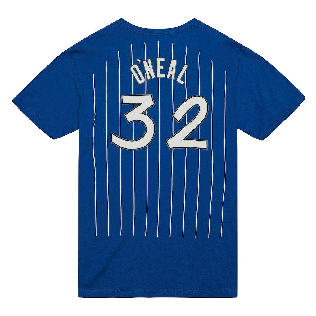 Shaquille O'Neal Orlando Magic Hardwood Classics Stitch Name & Number T-Shirt Blue - Mitchell & Ness
