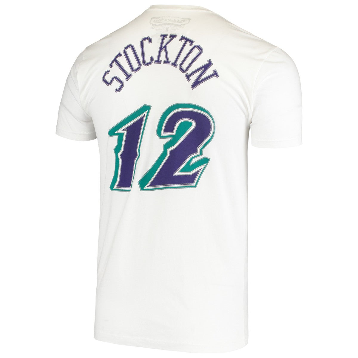 John Stockton Utah Jazz Hardwood Classics Stitch Name & Number T-Shirt White - Mitchell & Ness