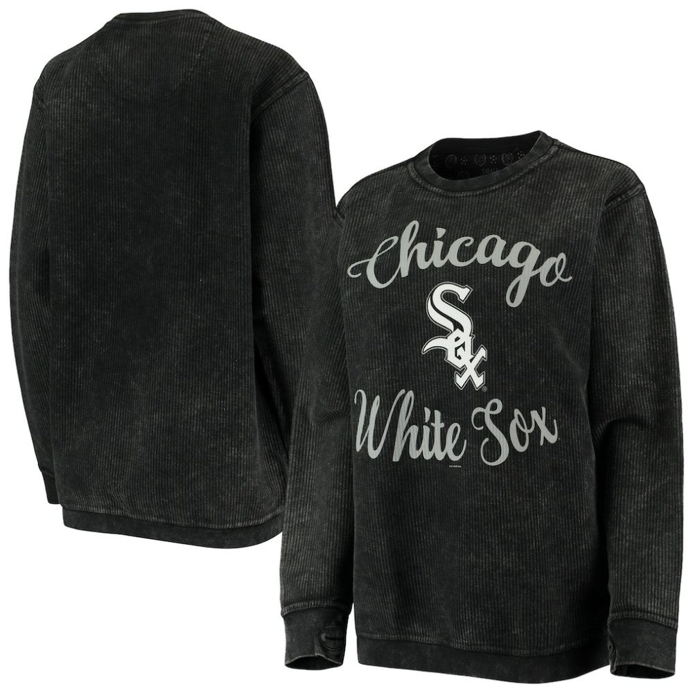 Chicago White Sox G-III 4Her by Carl Banks Women's Script Comfy Cord Pullover Sweatshirt - Black Pullover