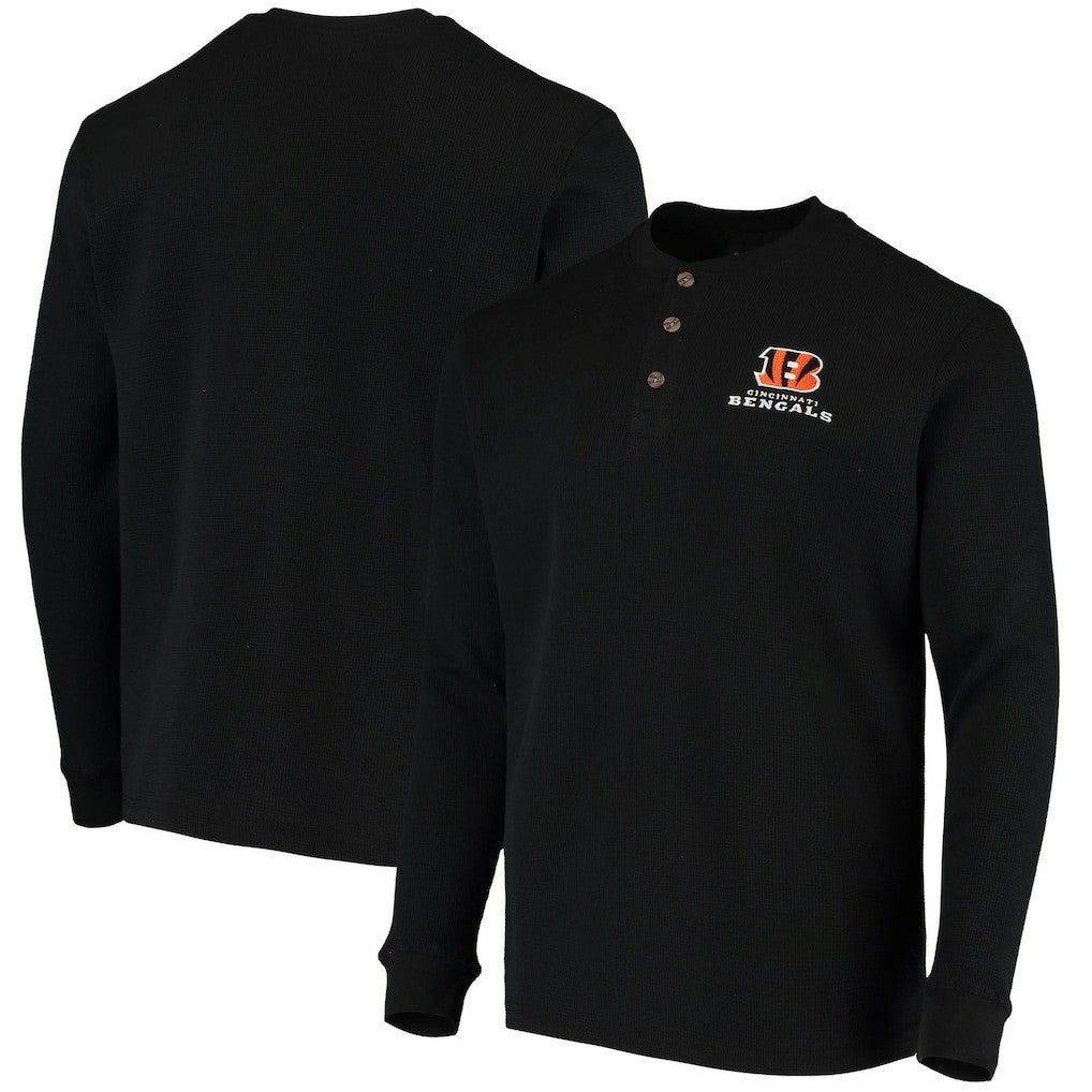 Cincinnati Bengals Dunbrooke Logo Maverick Thermal Henley Long Sleeve T-Shirt - Black T-shirts